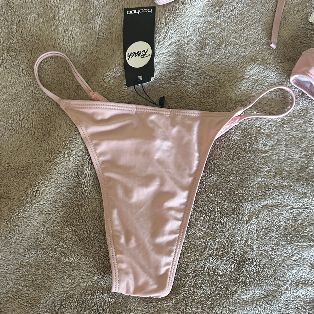 Boohoo Light Pink Triangle String Bikini Set - Picture 5 of 7